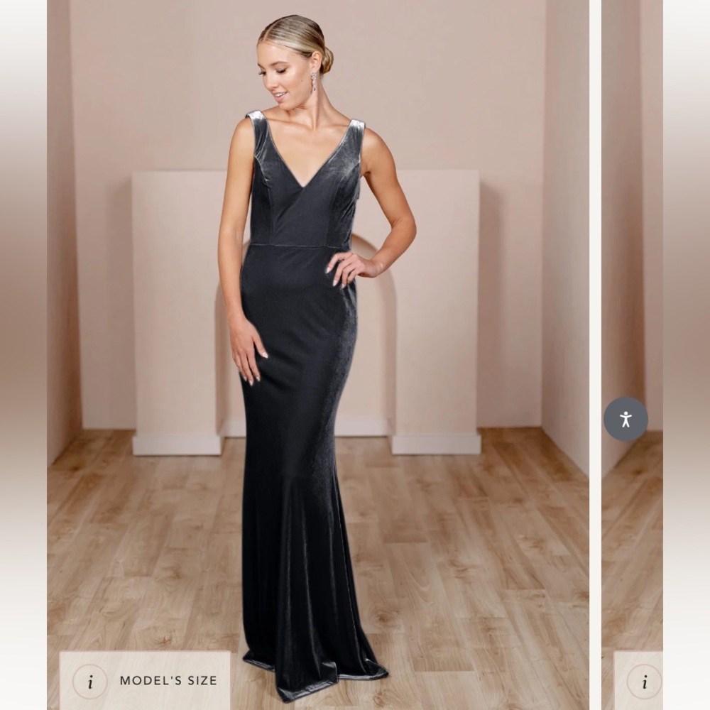 Slate Blue Velvet Formal or Prom Dress-10